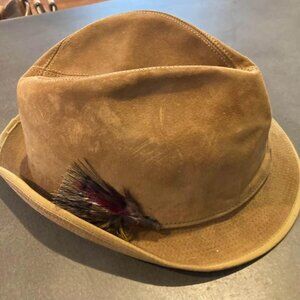 Vintage Suede Hush Puppies  Satin Lined Trilby Hat Size 7 3/8 LNC